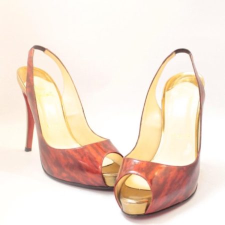 CHRISTIAN LOUBOUTIN Red Gold Slingback Heels 4775 a