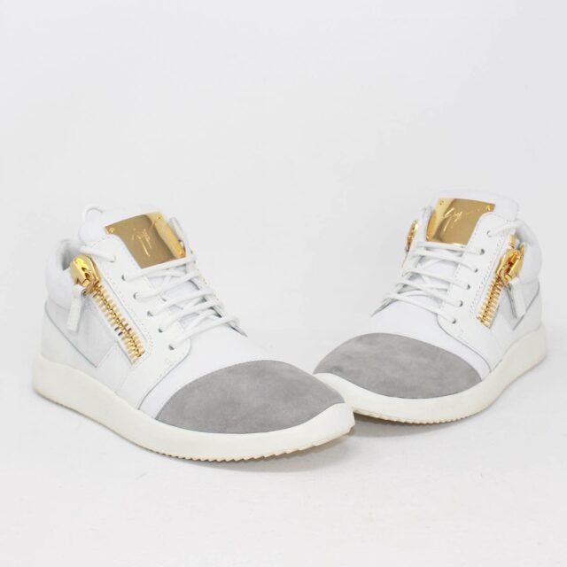 GIUSEPPE ZANOTTI 39160 White Leather Grey Suede Sneakers US 7.5 EU 37.5 a