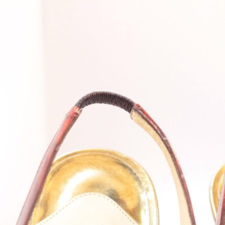 CHRISTIAN LOUBOUTIN Red Gold Slingback Heels 4775 h