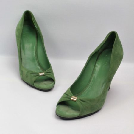 GUCCI Green Suede Shoes Size 7 Eur 37 11076 a