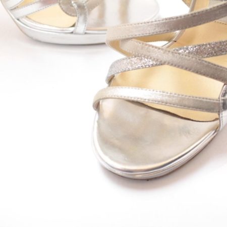 JIMMY CHOO Mirror Leather Glitter Silver Heels Size 7 12942 d