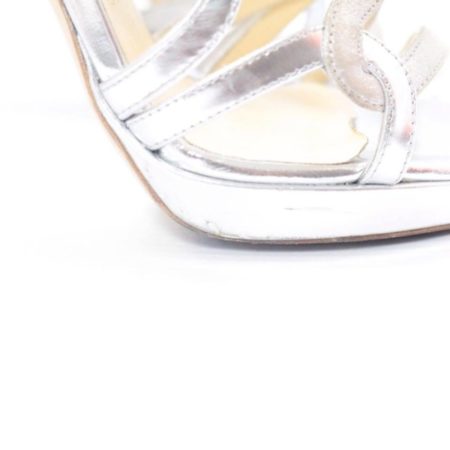 JIMMY CHOO Mirror Leather Glitter Silver Heels Size 7 12942 g