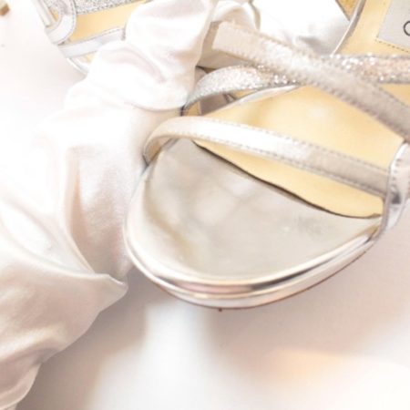 JIMMY CHOO Mirror Leather Glitter Silver Heels Size 7 12942 h