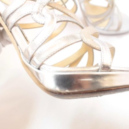JIMMY CHOO Mirror Leather Glitter Silver Heels Size 7 12942 i