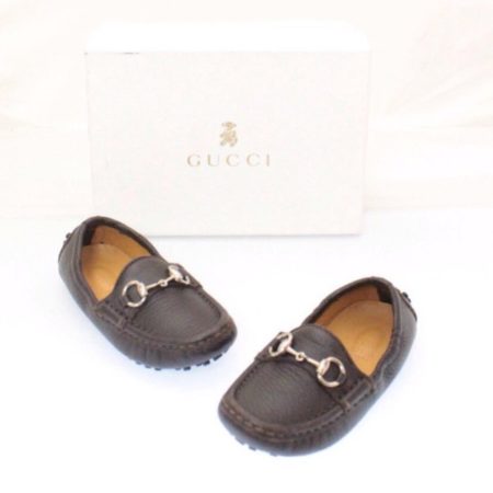 GUCCI Kids Brown Leather Loafers Size USA 8 Euro 24 Item13722 a