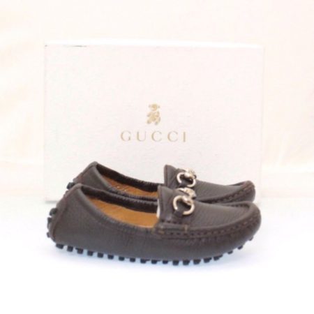 GUCCI Kids Brown Leather Loafers Size USA 8 Euro 24 Item13722 b
