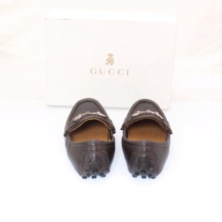 GUCCI Kids Brown Leather Loafers Size USA 8 Euro 24 Item13722 e