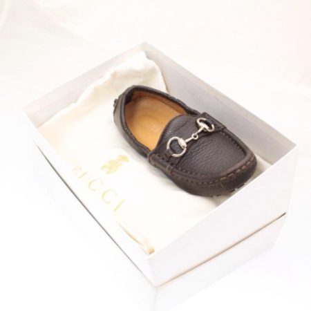 GUCCI Kids Brown Leather Loafers Size USA 8 Euro 24 Item13722 f