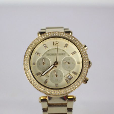 MICHAEL KORS Gold Tone Stainless Steel Encrusted Crystals Watch Item15103 a