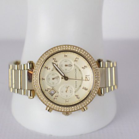 MICHAEL KORS Gold Tone Stainless Steel Encrusted Crystals Watch Item15103 f