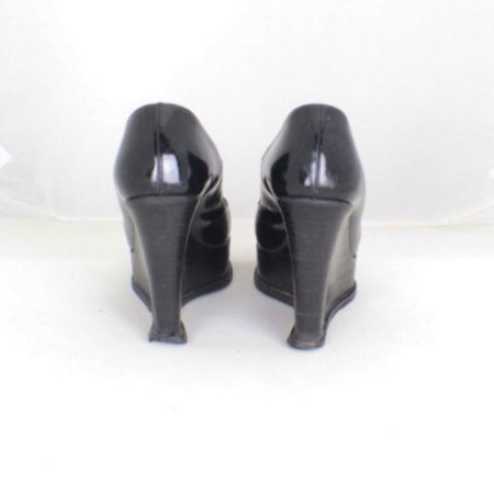 FENDI Black Leather Wedges Size USA 7.5 Euro 37.5 ItemTM999 c