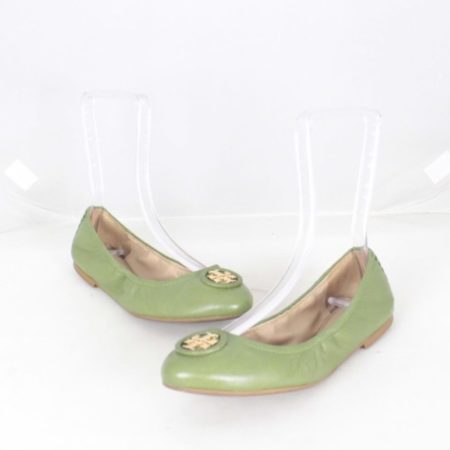 TORY BURCH 18574 Green Leather Logo Flats size US 8 Eur 38 a