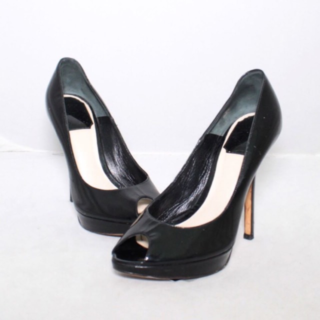 CHRISTIAN DIOR Black Patent Leather Open Toe Heels Size 5 US Eur 35 21255 a