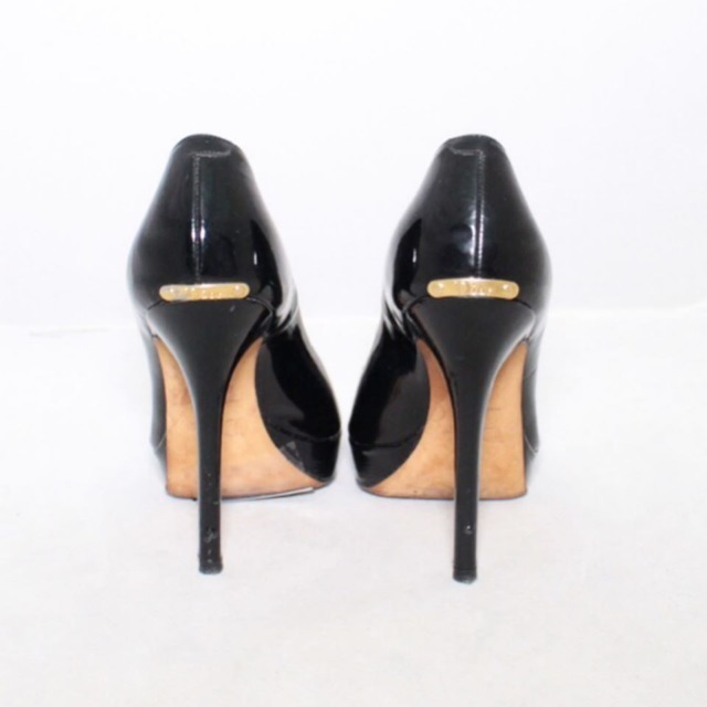 CHRISTIAN DIOR Black Patent Leather Open Toe Heels Size 5 US Eur 35 21255 b