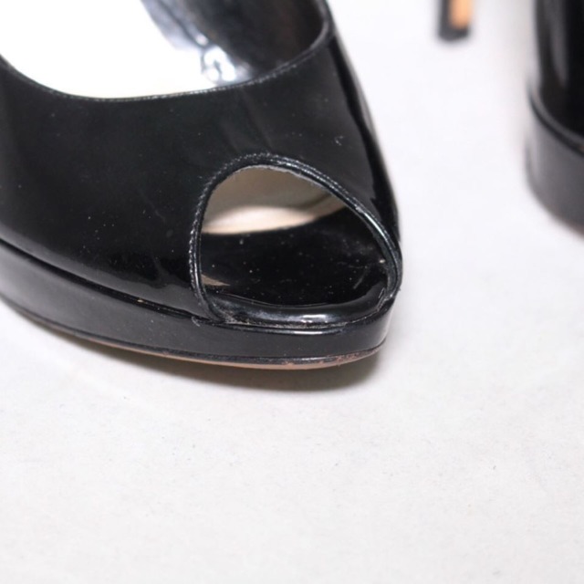 CHRISTIAN DIOR Black Patent Leather Open Toe Heels Size 5 US Eur 35 21255 d