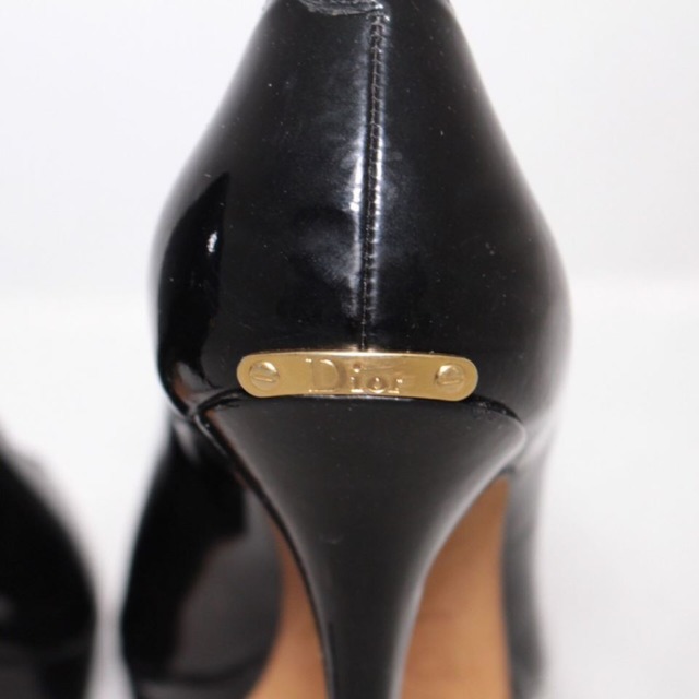 CHRISTIAN DIOR Black Patent Leather Open Toe Heels Size 5 US Eur 35 21255 e