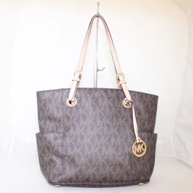 MICHAEL KORS Brown Leather Canvas Tote 25242 a