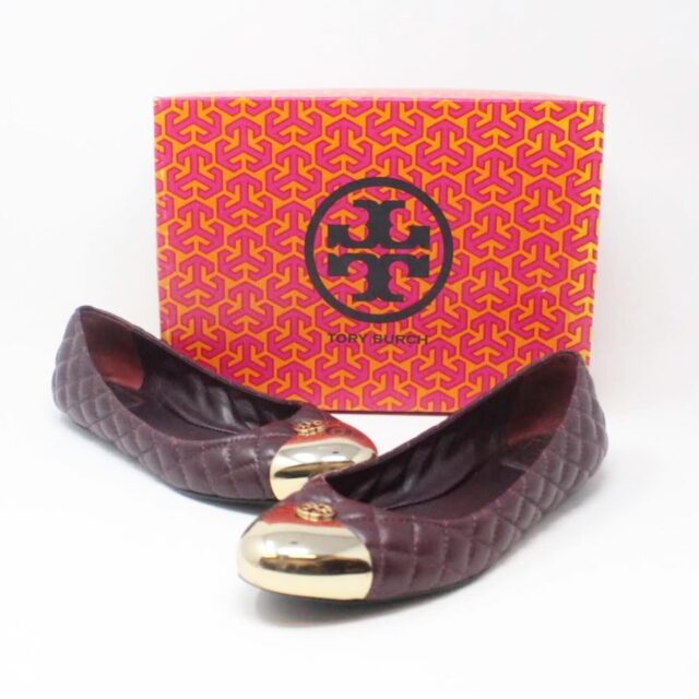 TORY BURCH Burgundy Quilted Leather Flats US 10 EU 40 27336 A