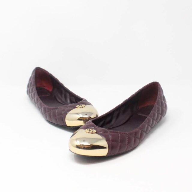 TORY BURCH Burgundy Quilted Leather Flats US 10 EU 40 27336 b