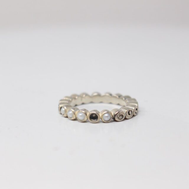 PANDORA Silver Swirl Pearl Ring Size 5 22696 1