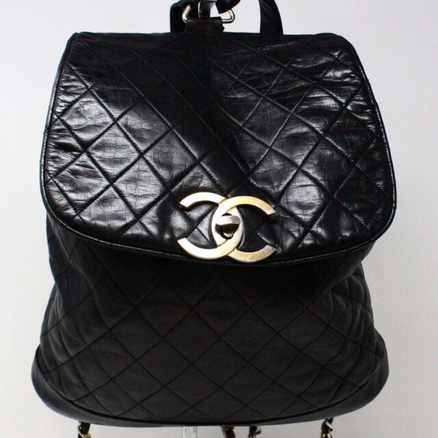 CHANEL 31045 Black Leather Quilted Backpack 1