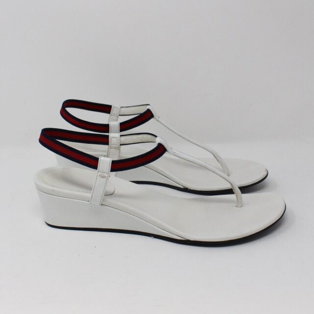 GUCCI 31177 White Leather Thong Sandals with Platform 2