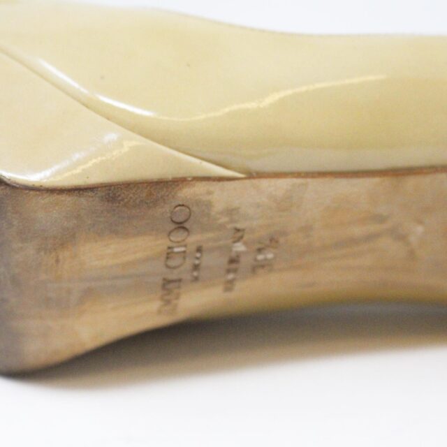 JIMMY CHOO 31350 Nude Patent Leather Platform Heels US 8.5 EU 38.5 10