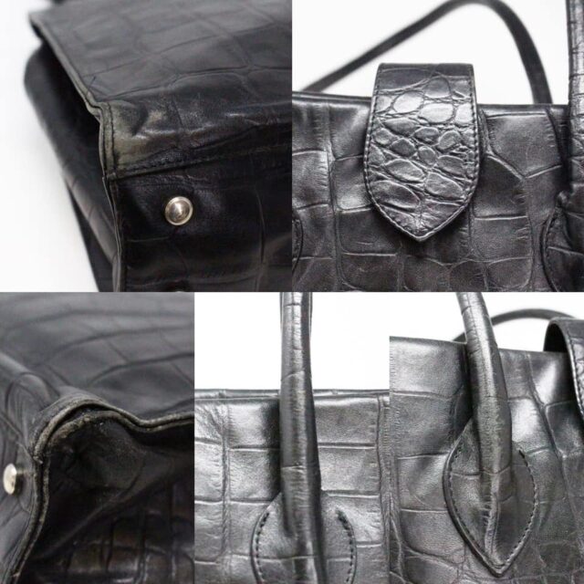 COLE HAAN 33103 Black Croc Embossed Leather Shoulder Bag 9