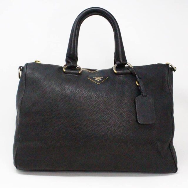PRADA 33159 Black Vitello Daino Leather Top Handle Bag 1