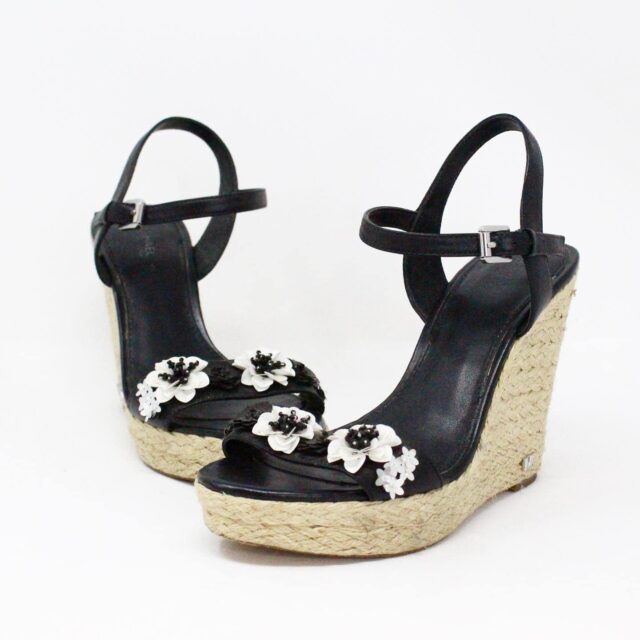 MICHAEL KORS MCA118 Jill Floral Sequined Leather Wedge Sandals US 7 EU 37 1
