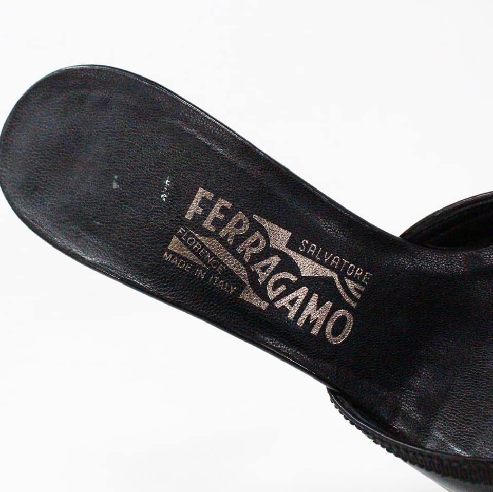 SALVATORE FERRAGAMO #MCA095-34430 Black Patent Leather Open Toe