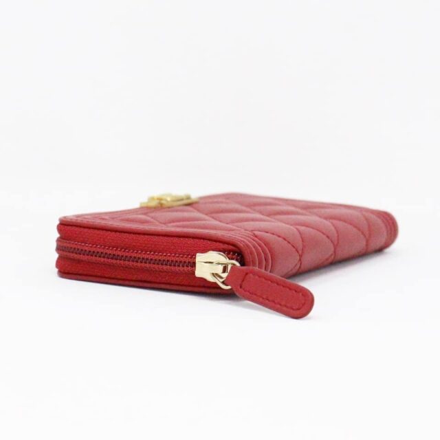 CHANEL MCA166 Red Leather Quilted Wallet 5