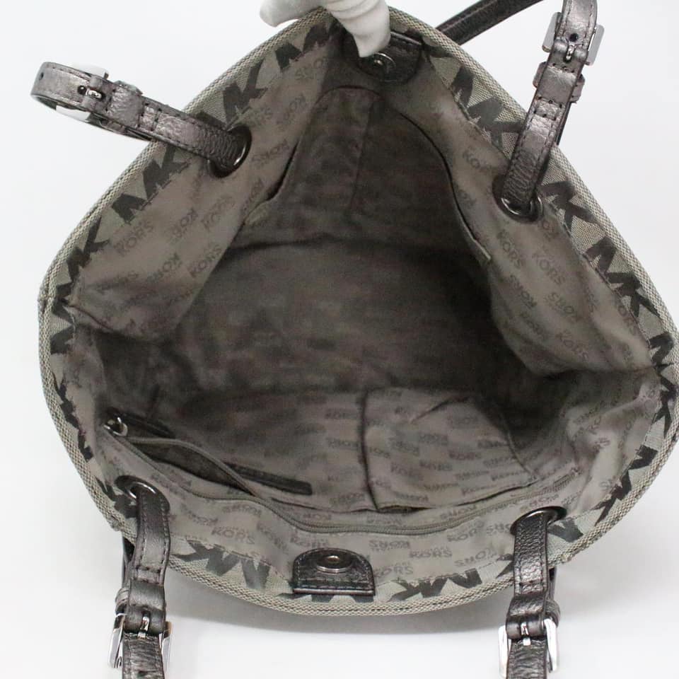 MICHAEL KORS #34806 Grey Logo Canvas Tote Bag