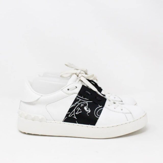 VALENTINO 34574 White Leather Open Panther Sneaker US 8 EU 38 2