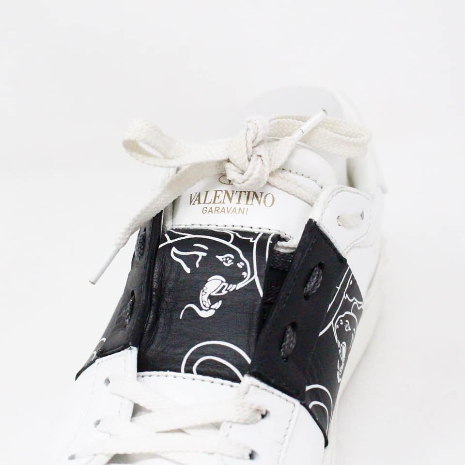 VALENTINO GARAVANI #34574 White Leather Open Panther Sneakers (US 