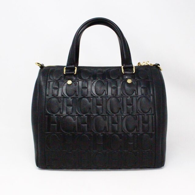 CAROLINA HERRERA 35798 Black Embossed Leather 7 Locked Medium Handbag 2