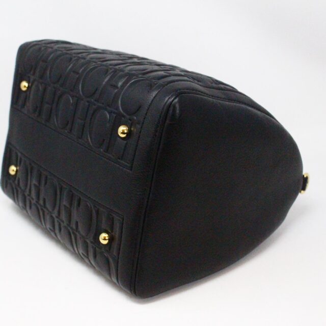 CAROLINA HERRERA 35798 Black Embossed Leather 7 Locked Medium Handbag 5