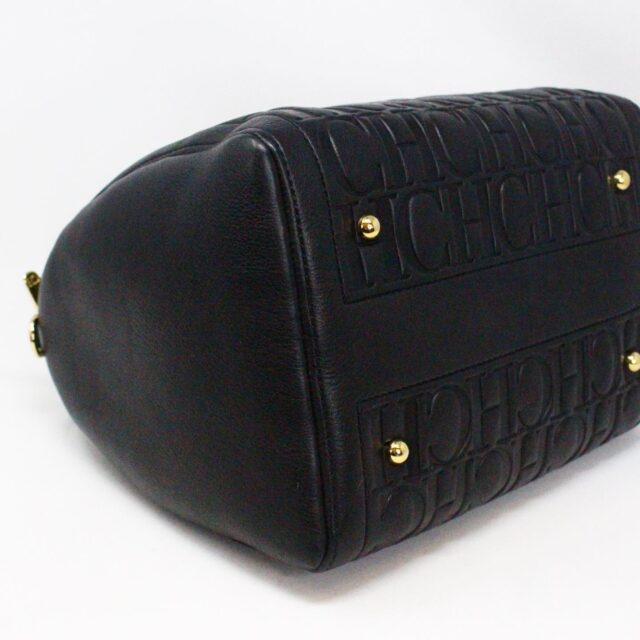 CAROLINA HERRERA 35798 Black Embossed Leather 7 Locked Medium Handbag 6