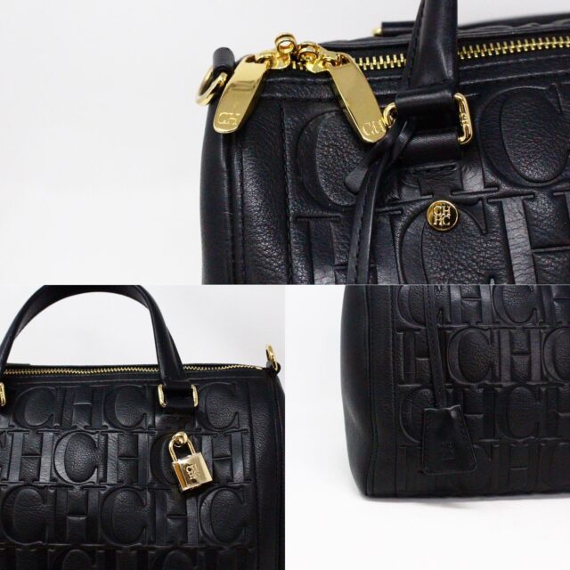CAROLINA HERRERA 35798 Black Embossed Leather 7 Locked Medium Handbag 9