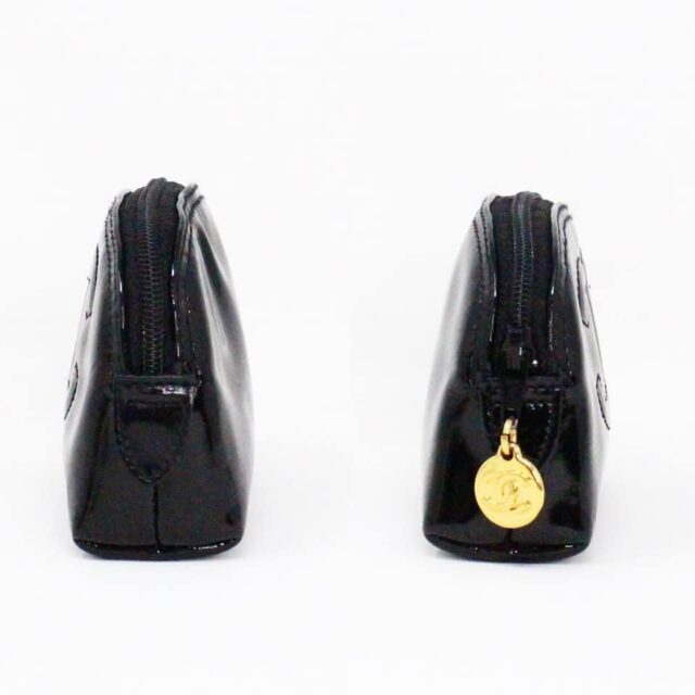 CHANEL MCA190 Black Patent Leather Demi Ronde 19 Pouch 3