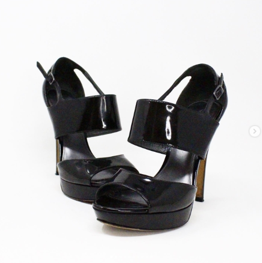 VIA SPIGA 34877 Black Patent Leather Open Toe Heels US 8 EU 38 1