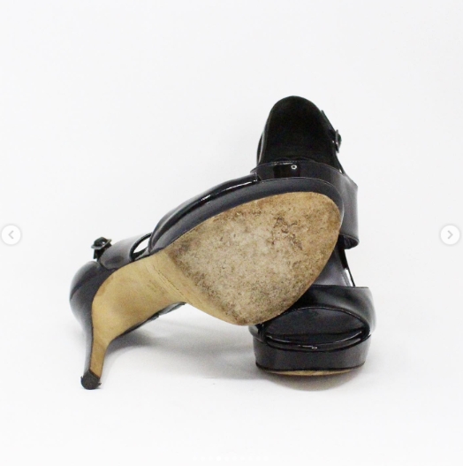 VIA SPIGA 34877 Black Patent Leather Open Toe Heels US 8 EU 38 4