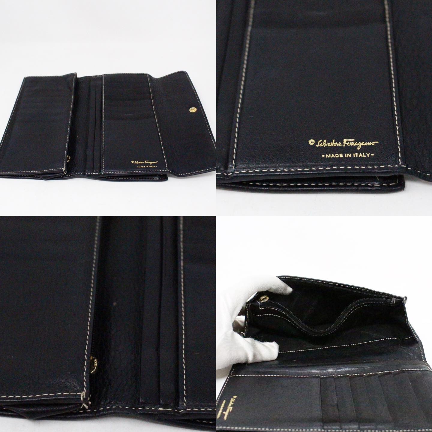 Salvatore Ferragamo Black & Red Long Tri-fold Wallet