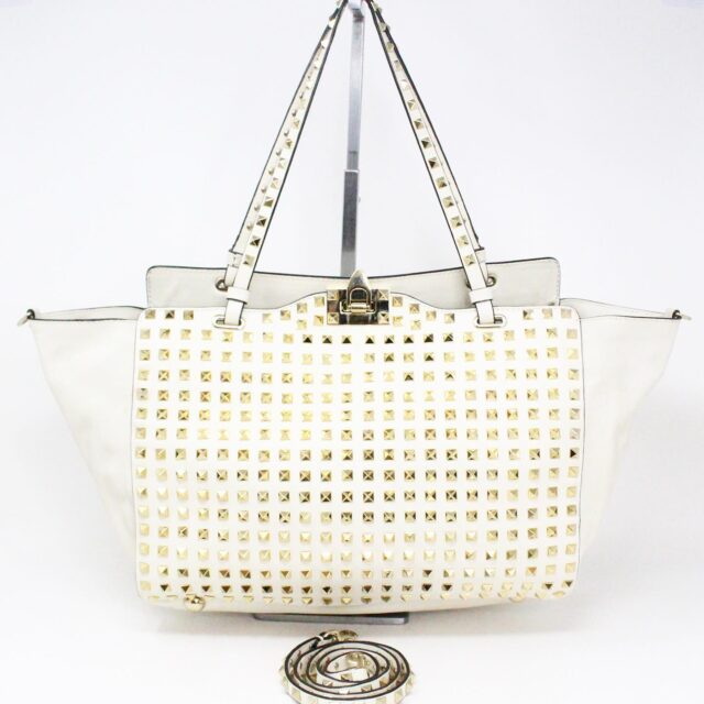 VALENTINO 36188 Ivory Rockstud AllOver Leather Tote Bag 1