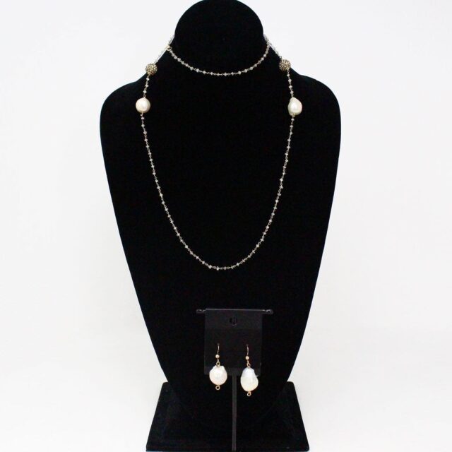 36318 Handmade Genuine Pearl with Beaded Chain Jewelry Set 1
