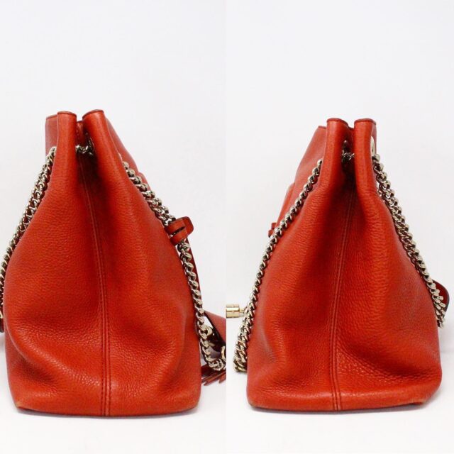 GUCCI 36716 Orange Soho Calfskin Leather Medium Chain Strap Tote Bag 3