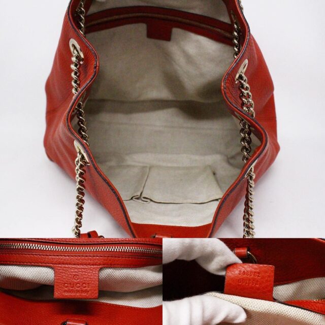 GUCCI 36716 Orange Soho Calfskin Leather Medium Chain Strap Tote Bag 7