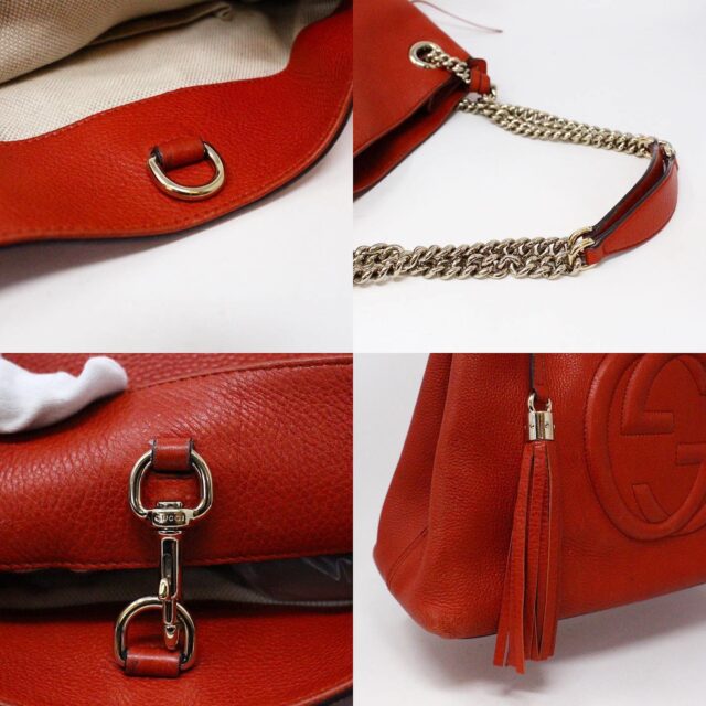 GUCCI 36716 Orange Soho Calfskin Leather Medium Chain Strap Tote Bag 8