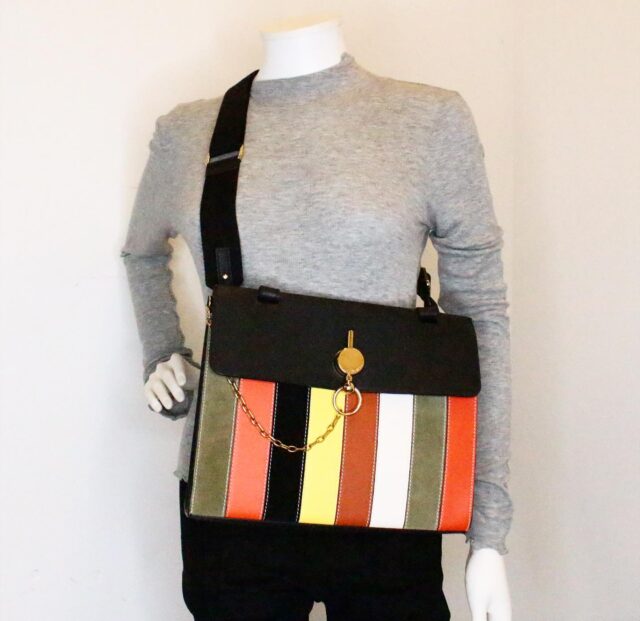 JW ANDERSON 36422 Keyts Striped Leather Top Handle Tote Bag NWT 10