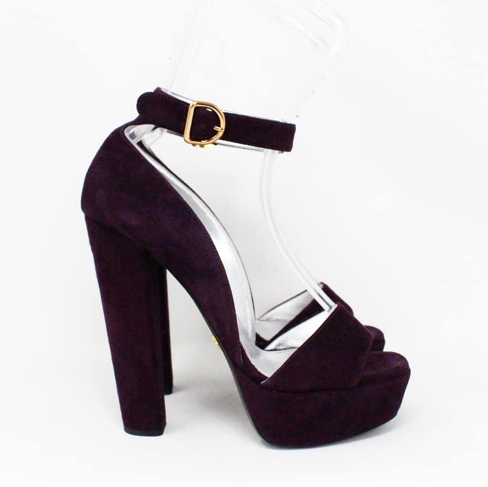 ON SALE* PRADA #36451 Purple Suede Ankle Strap Platform Heels (US 9 EU 39)  – ALL YOUR BLISS